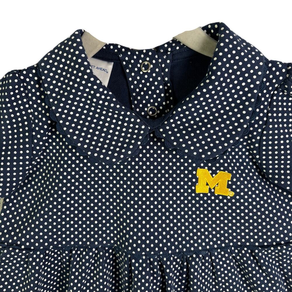 TWO FEET AHEAD Michigan Wolverines Toddler Girls Navy Polka Dot Dress 3T - Picture 2 of 9